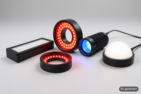 Beleuchtung Machine Vision – Lichtarten und Einstrahlwinkel (KI-generiertes Symbolbild)