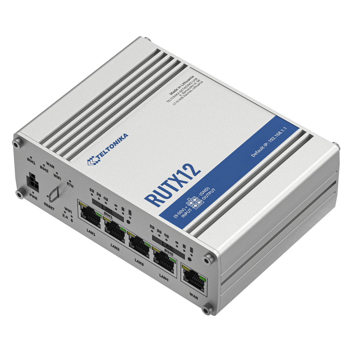 RUTX12 Industrial Dual-4G/LTE Router mit 5x GbE, WiFi & Bluetooth