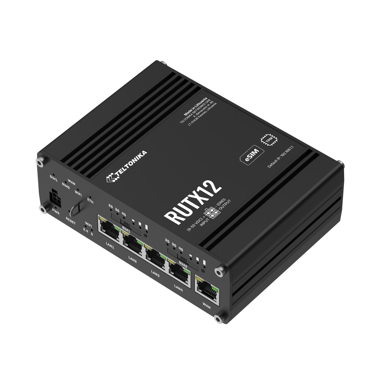 RUTX12 Industrial Dual-4G/LTE Router mit 5x GbE, WiFi & Bluetooth