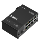 TSW040 Industrial 8-Port 100MBit Unmanaged PoE+ Ethernet Switch (8x RJ45 Ports), Hutschiene