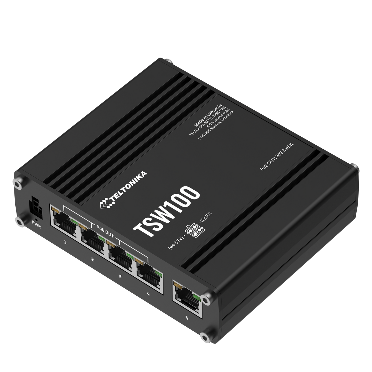 TSW100 Industrial 5-Port Gigabit Unmanaged PoE+ Ethernet Switch (5x RJ45 Ports)