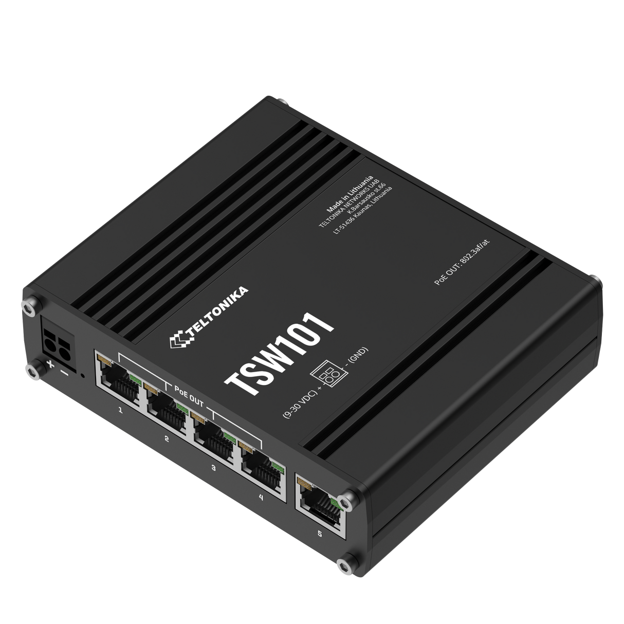 TSW101 Automotive 5-Port Gigabit Unmanaged PoE+ Ethernet Switch (5x RJ45 Ports)