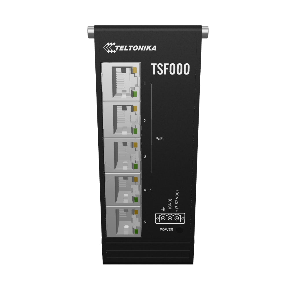TSF000 Industrial 5-Port 100MBit Unmanaged PoE+ Ethernet Switch (5x RJ45 Ports), Hutschiene